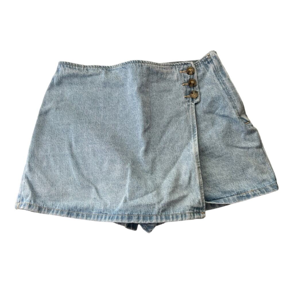 Forever 21 Faux Wrap Jean Skort Washed Cotton Denim sz L